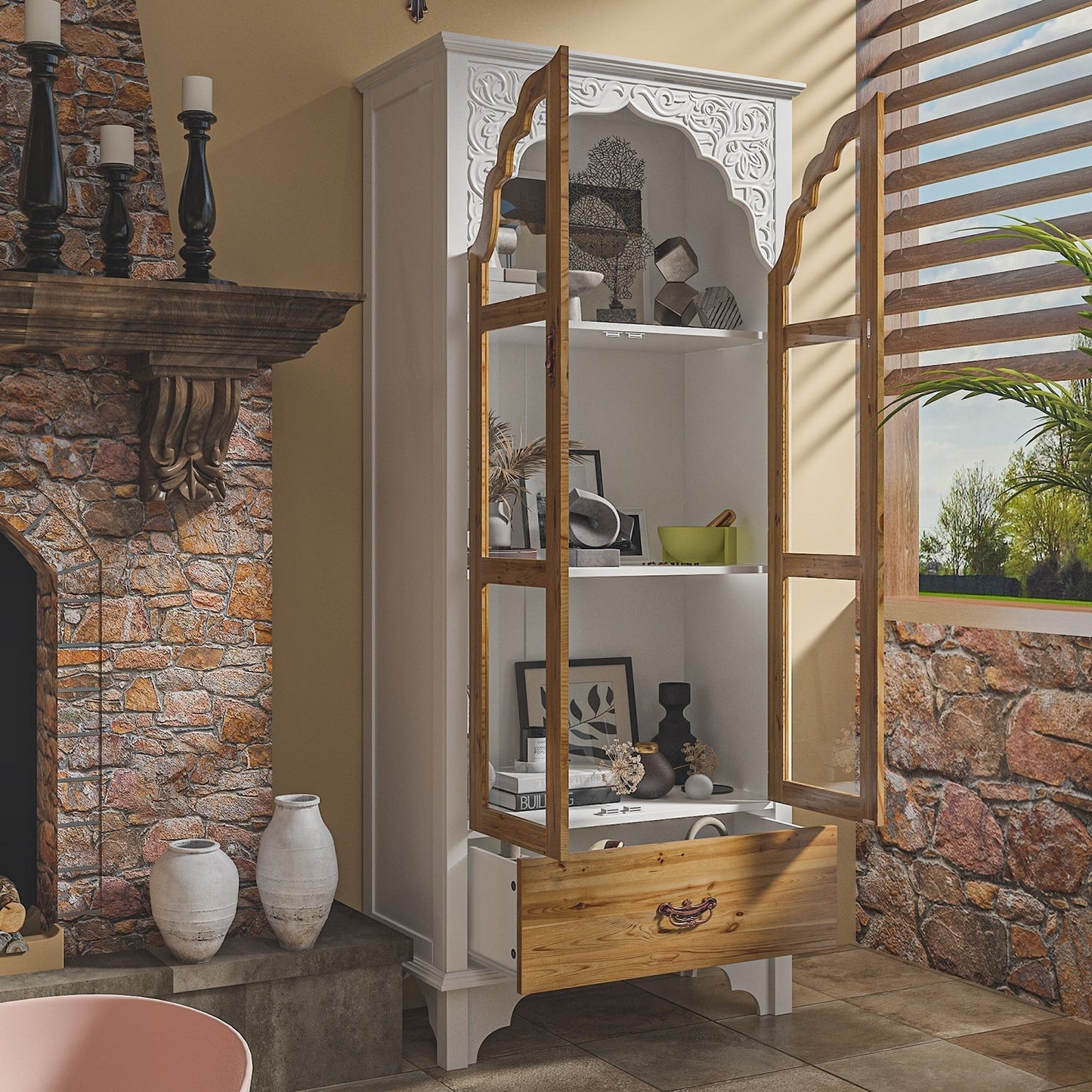 FUFU&GAGA Contemporary/Modern White Curio Cabinet