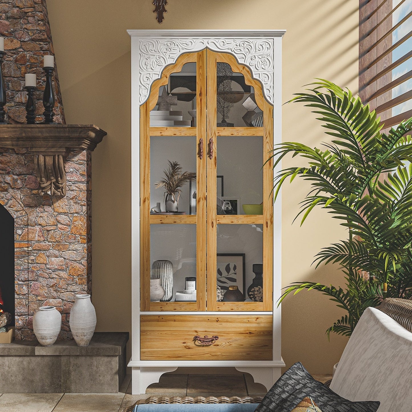FUFU&GAGA Contemporary/Modern White Curio Cabinet
