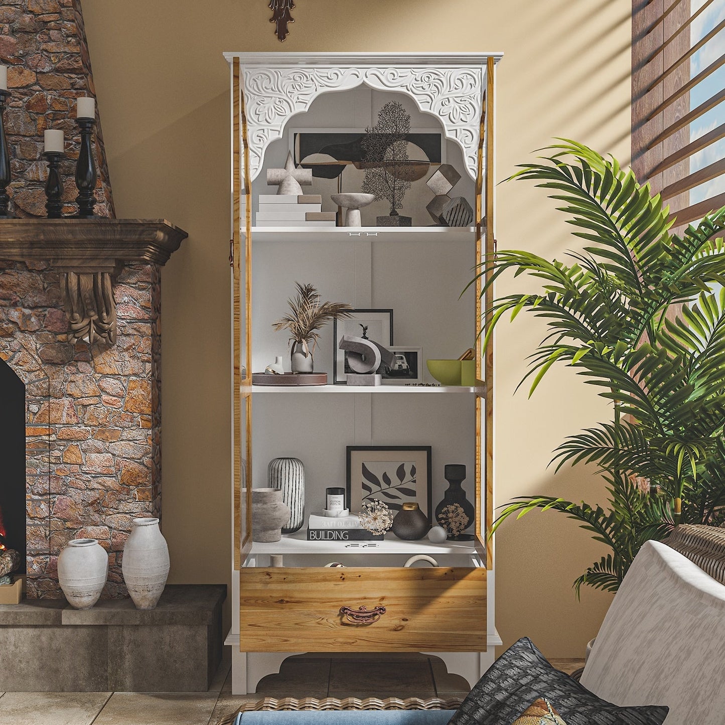 FUFU&GAGA Contemporary/Modern White Curio Cabinet