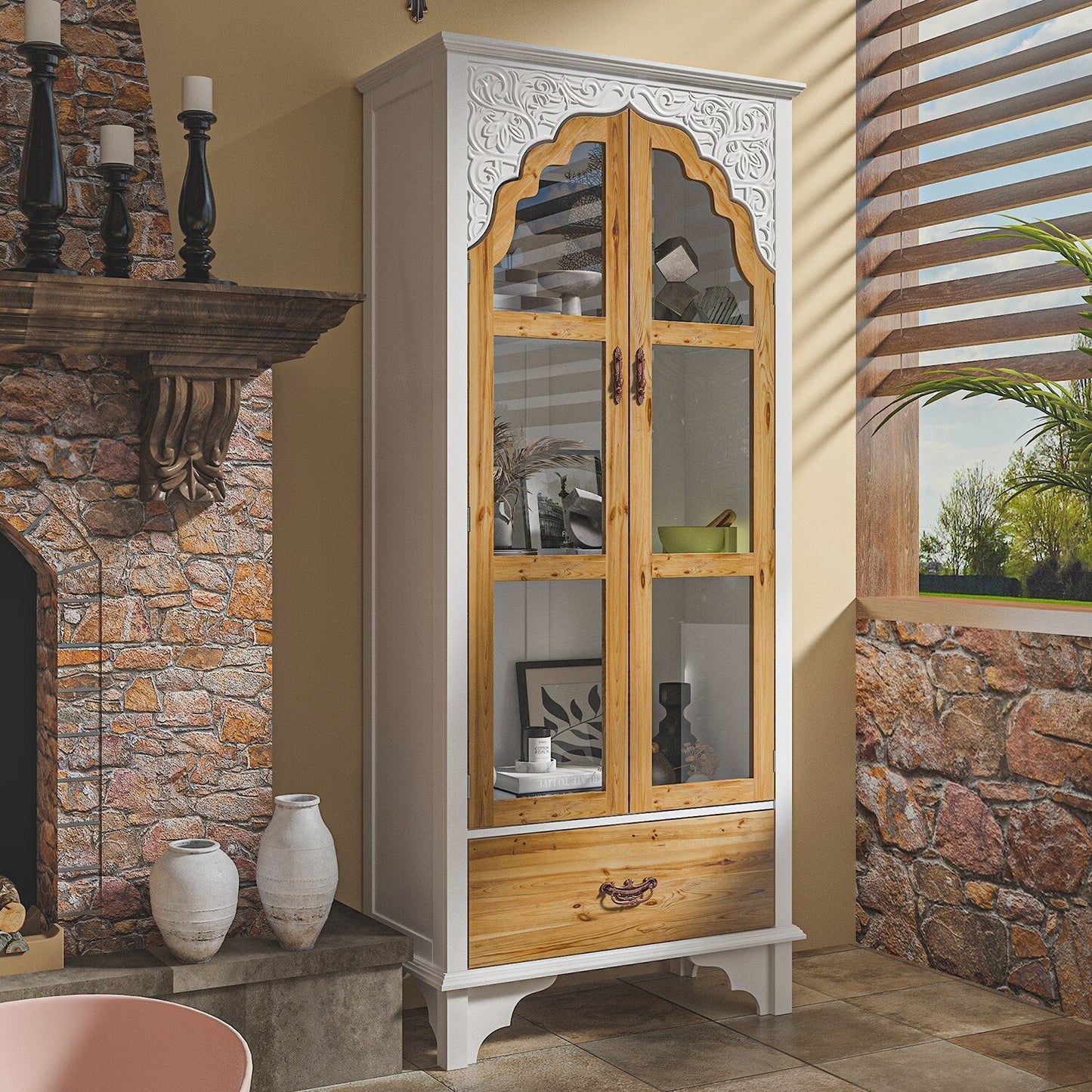 FUFU&GAGA Contemporary/Modern White Curio Cabinet
