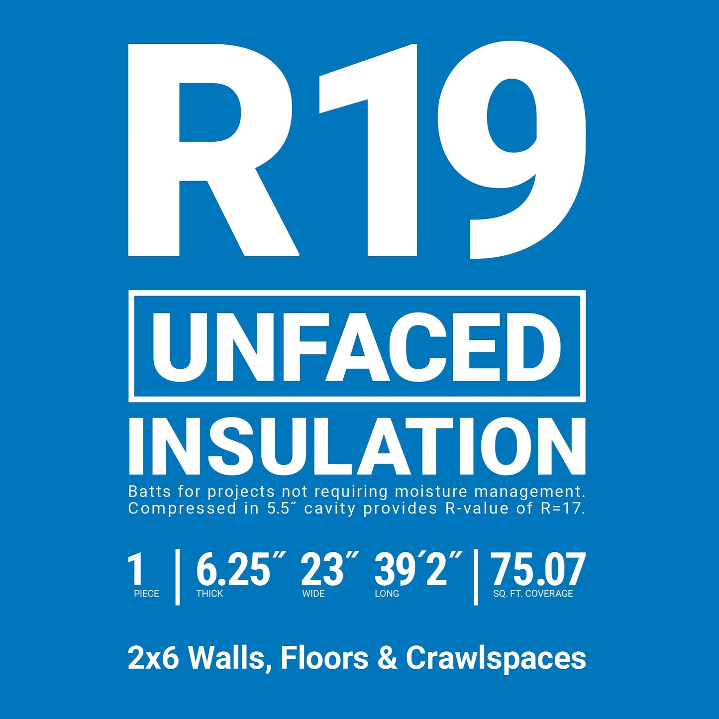 Owens Corning Eco Touch R-19 Unfaced Fiberglass Insulation Roll, 23 in W x 39 ft L, 75.07 sq ft Coverage