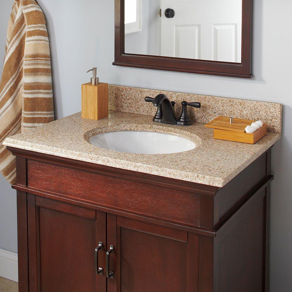 25 in. x 22 in. Granite Vanity Top in Beige with White Bowl and 4 in. Faucet Spread - Super Arbor