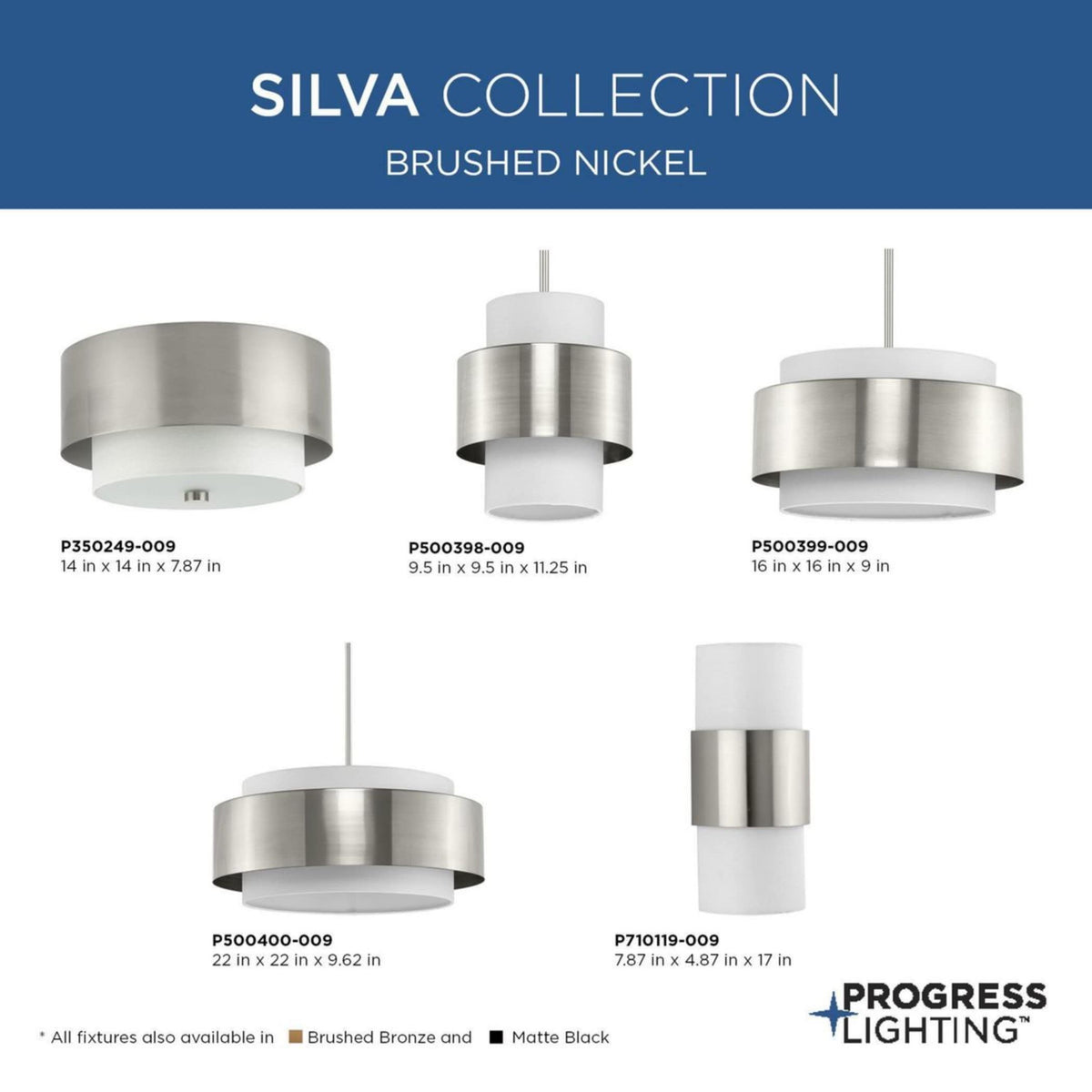 Progress Lighting Silva 3-Light Brushed Bronze Modern/Contemporary Drum Medium Hanging Pendant Light