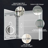 WELLFOR ELIN 36-in x 30-in Lighted LED Fog Free Surface/Recessed Mount Silver Mirrored Soft Close Medicine Cabinet with Outlet