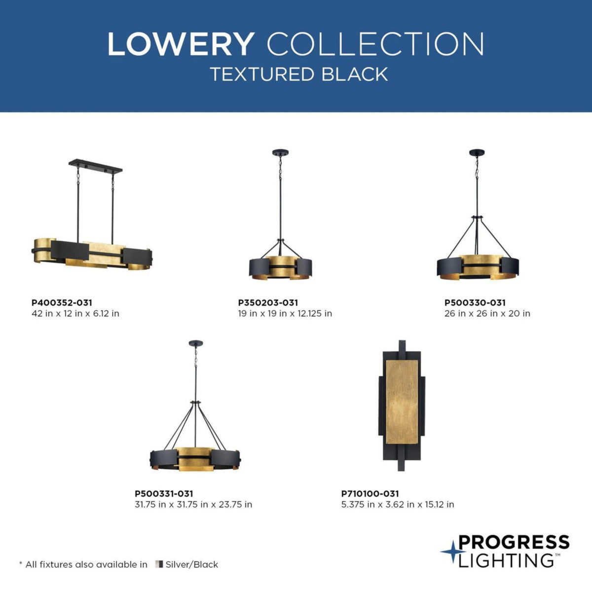 Progress Lighting Lowery 5-Light Matte Black with Aged Silver Leaf Accents Modern/Contemporary Drum Large Hanging Pendant Light