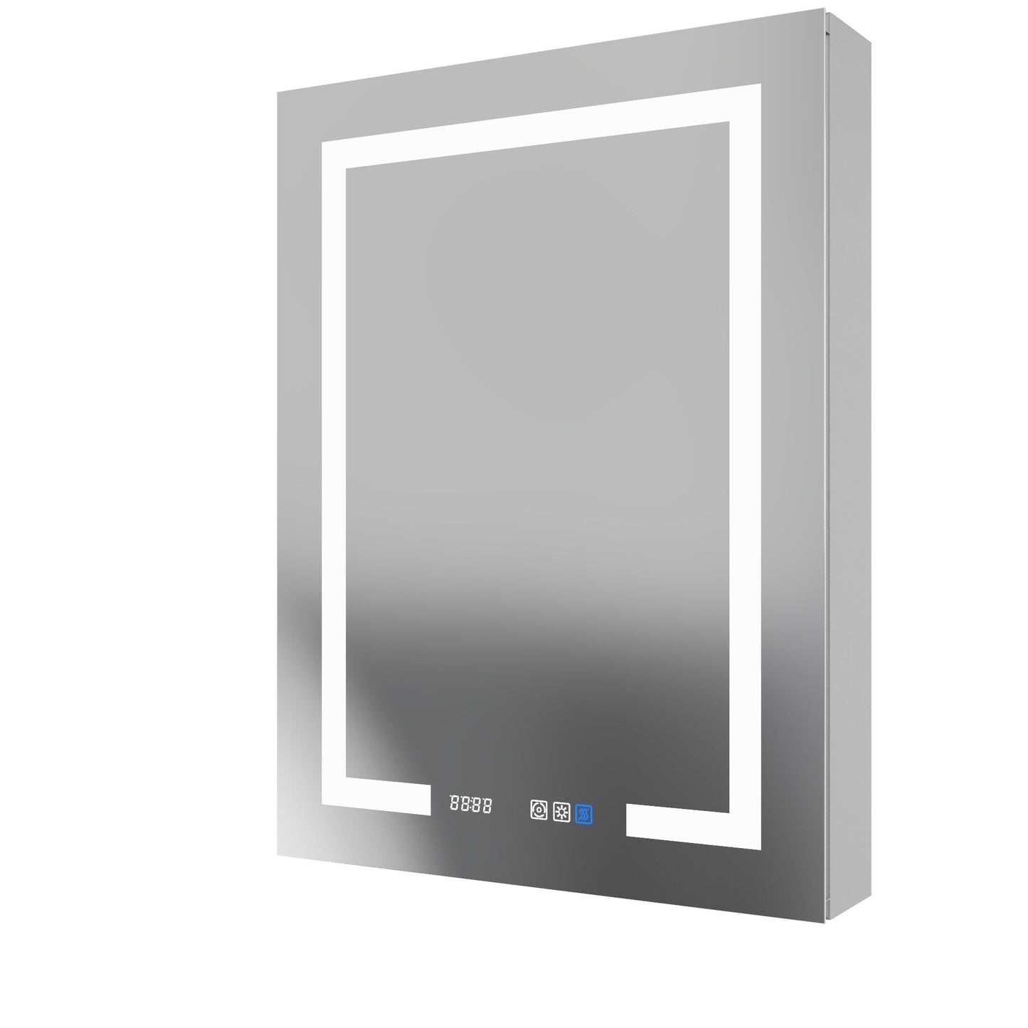 ExBrite 24-in x 32-in Lighted LED Fog Free Surface/Recessed Mount Silver Mirrored Soft Close Medicine Cabinet with Outlet