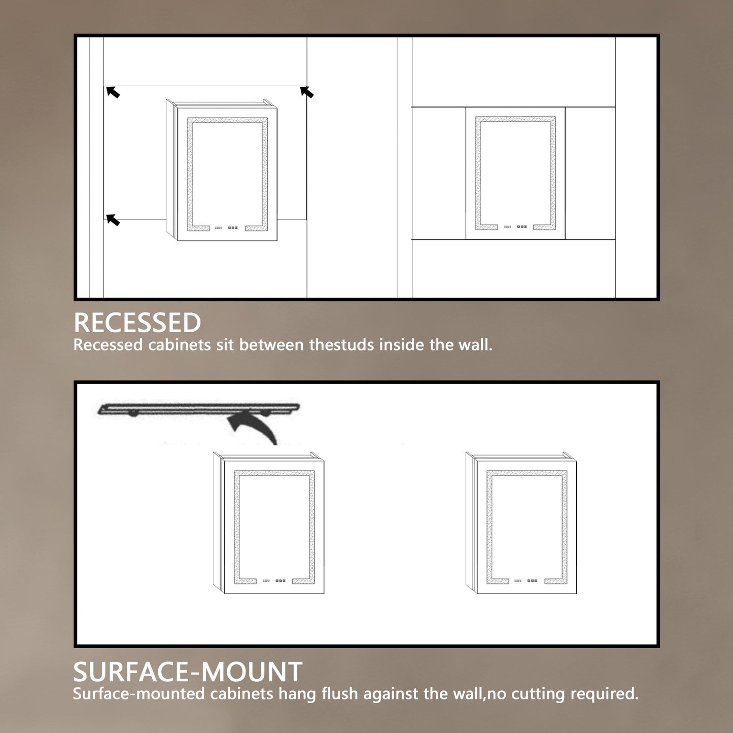 ExBrite 24-in x 32-in Lighted LED Fog Free Surface/Recessed Mount Silver Mirrored Soft Close Medicine Cabinet with Outlet