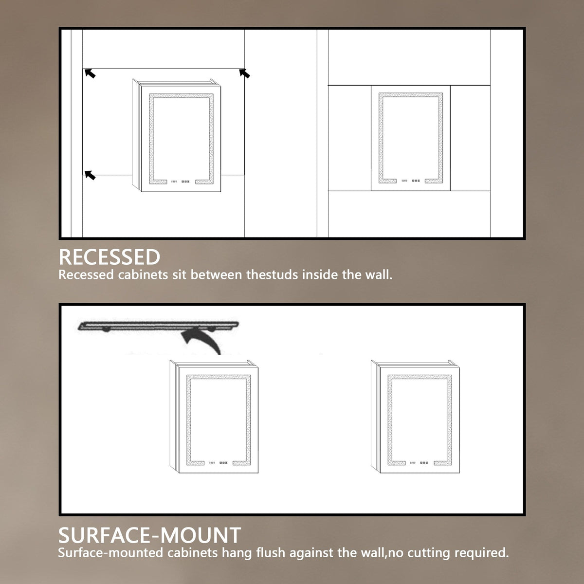 ExBrite 24-in x 32-in Lighted LED Fog Free Surface/Recessed Mount Silver Mirrored Soft Close Medicine Cabinet with Outlet