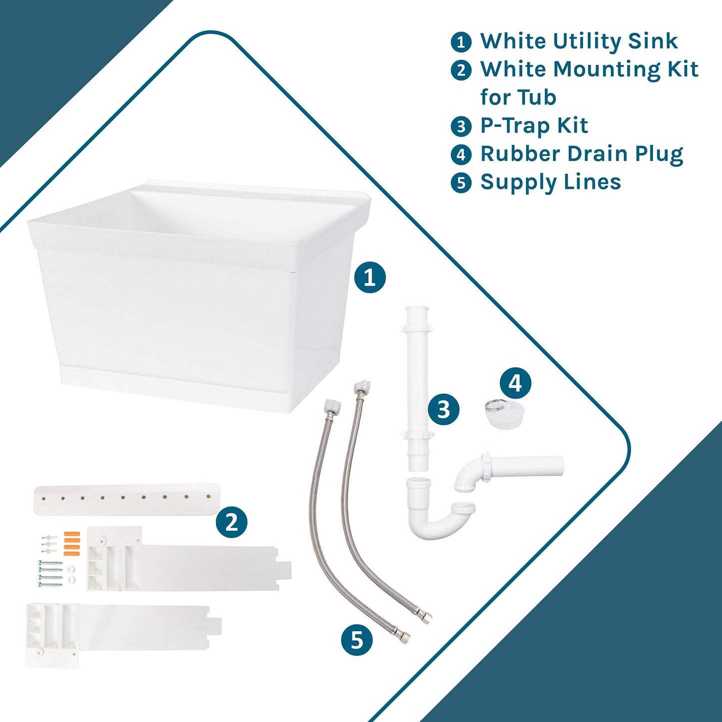 Cambridge Resources 23.5-in 1-Basin White Wall Mount Utility Tub with Drain