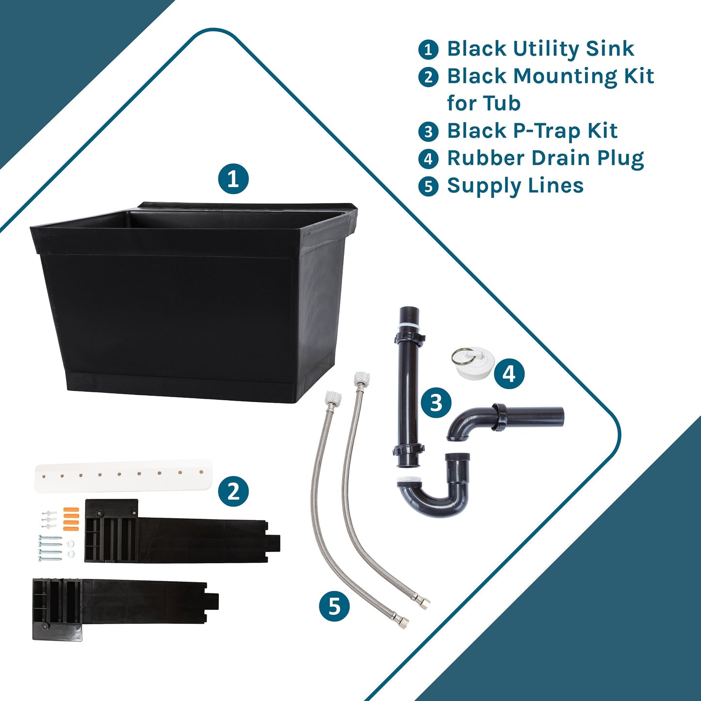 Cambridge Resources Black Wall Mount Utility Tub with Drain, 23.5-in x 22.875-in