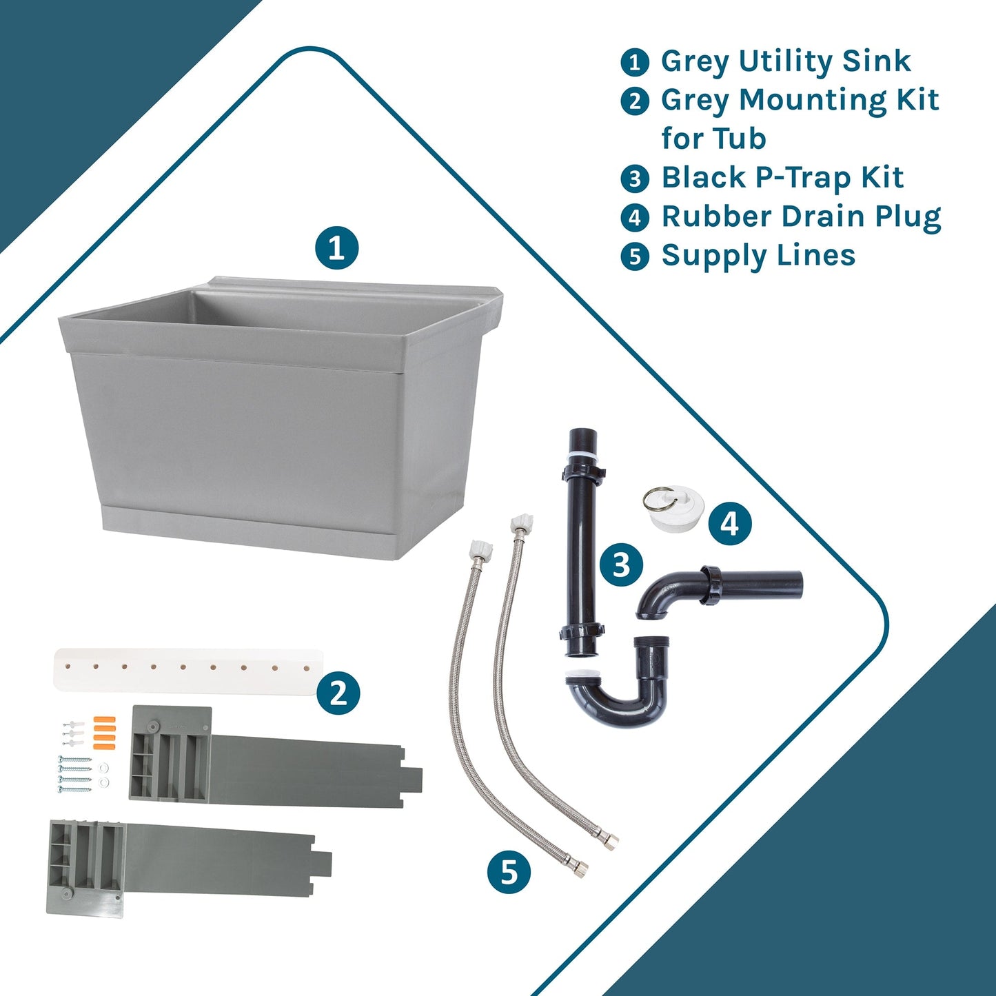 Cambridge Resources 23.5" Gray Wall Mount Utility Tub with Drain