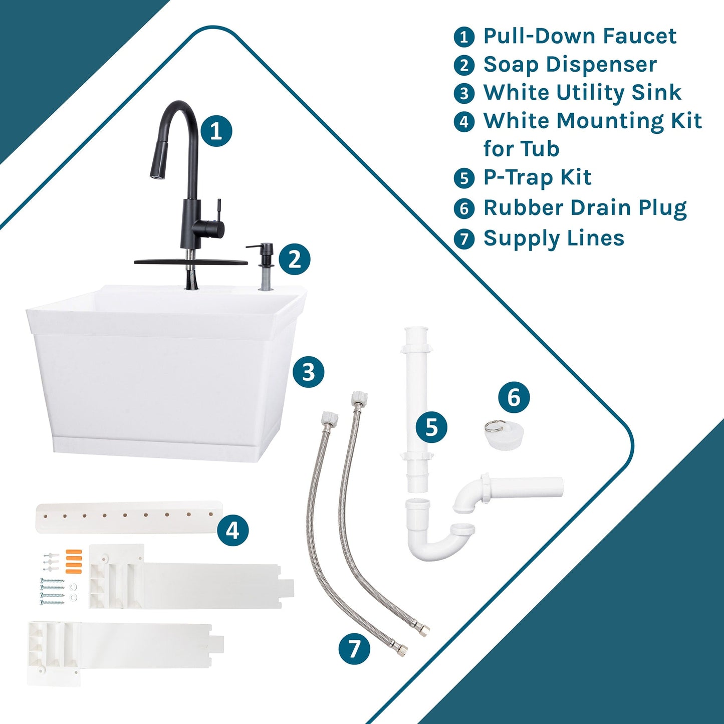 Cambridge Resources 19-Gallon White Wall Mount Utility Tub with Faucet