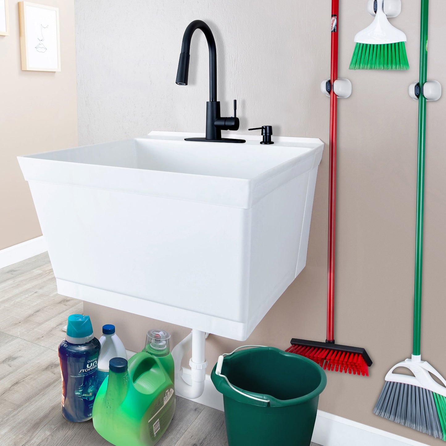 Cambridge Resources 19-Gallon White Wall Mount Utility Tub with Faucet