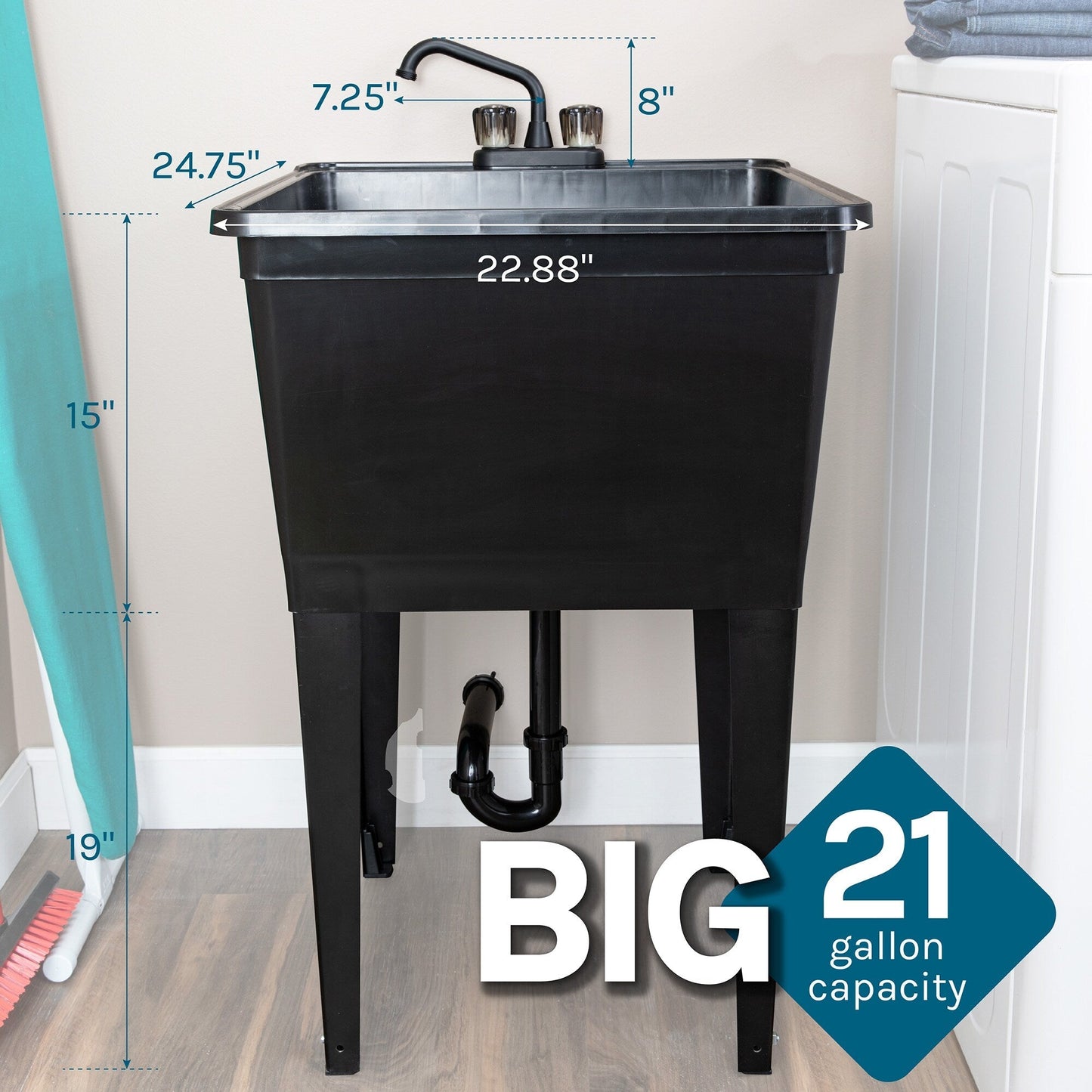 Cambridge Resources Black Freestanding Utility Tub with Drain and Faucet