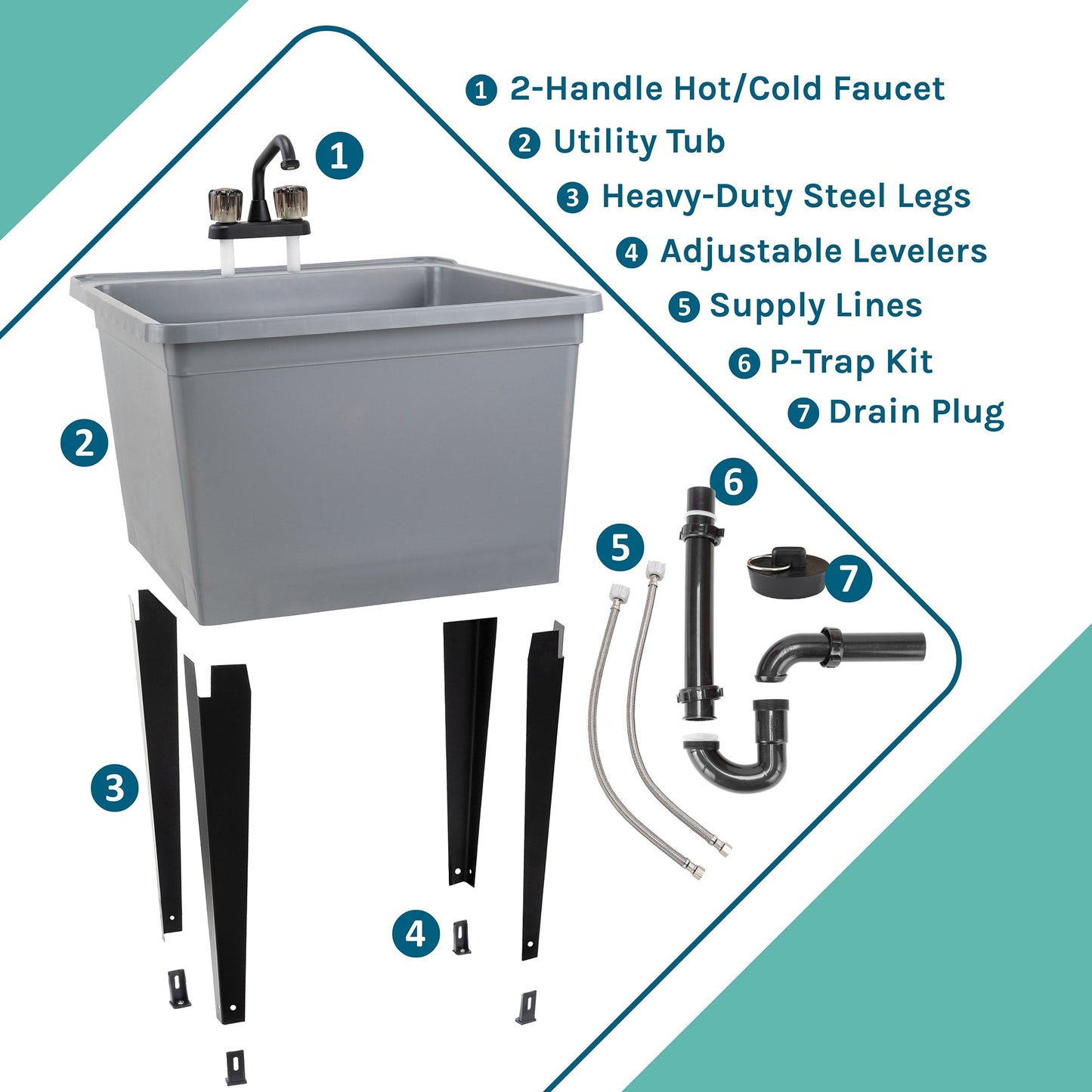 Cambridge Resources 22.88-in Gray Utility Tub with Drain and Faucet
