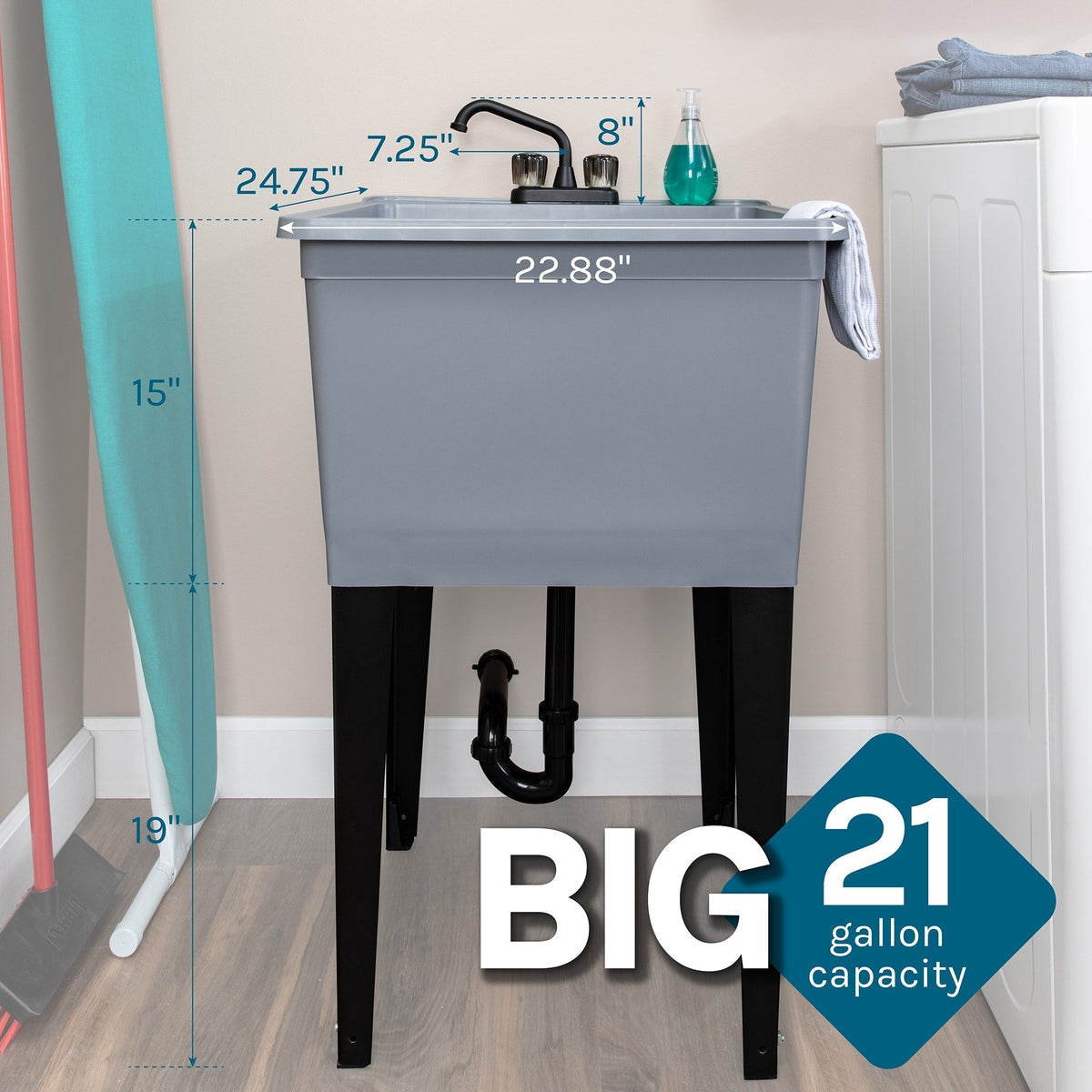 Cambridge Resources 22.88-in Gray Utility Tub with Drain and Faucet