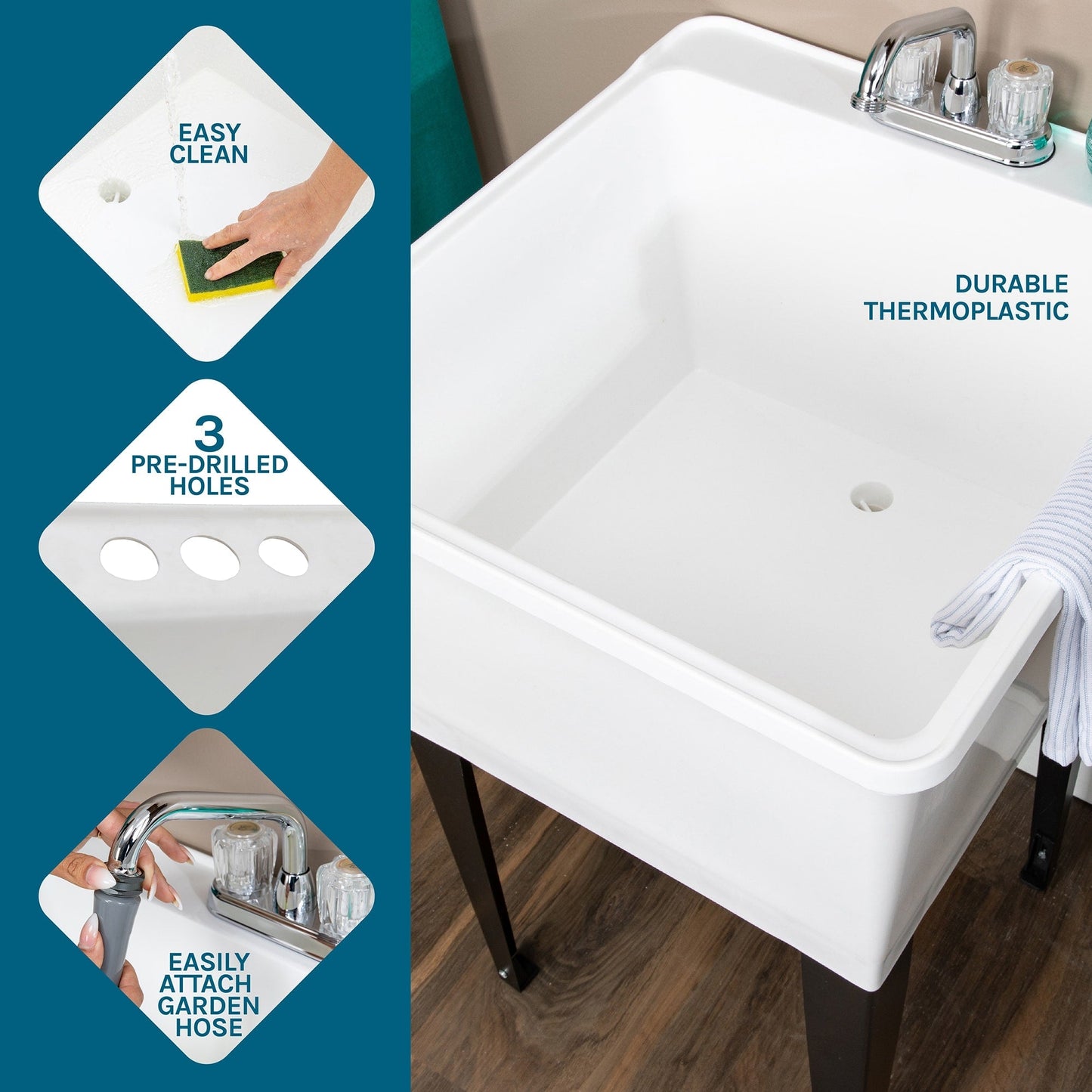 Cambridge Resources Freestanding Utility Tub with Drain and Faucet, White
