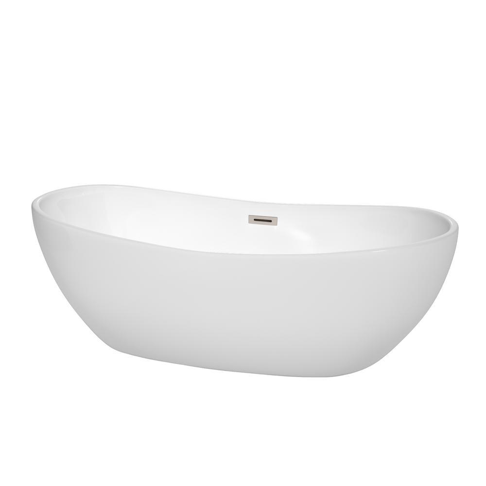 Rebecca 60 in. Acrylic Flatbottom Non-Whirlpool Bathtub in White with Polished Chrome Trim - Super Arbor