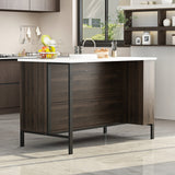 FUFU&GAGA Brown Mdf Base with Mdf Top Kitchen Island (30-in x 55.1-in x 36-in)