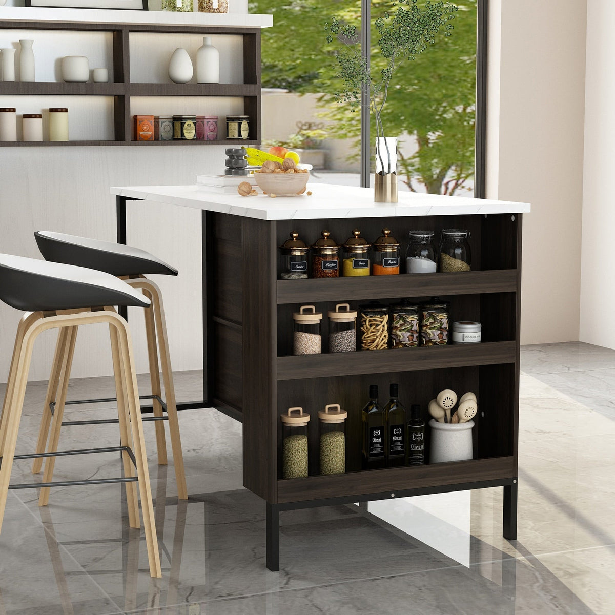 FUFU&GAGA Brown Mdf Base with Mdf Top Kitchen Island (30-in x 55.1-in x 36-in)