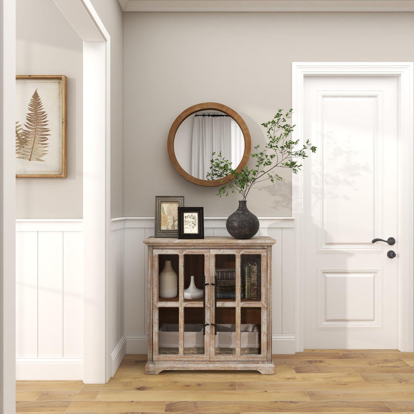 Grayson Lane Brown 1 Shelf and 2 Doors with Glass Front Panels Pine Accent Chest