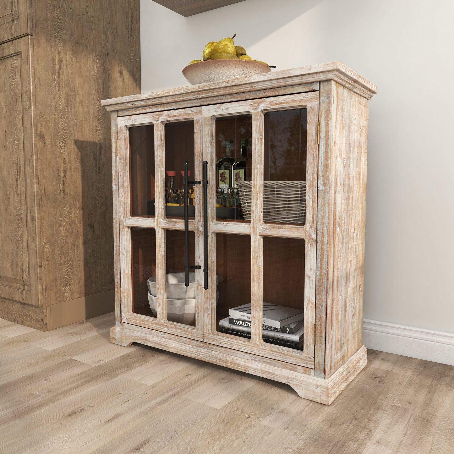 Grayson Lane Brown 1 Shelf and 2 Doors with Glass Front Panels Pine Accent Chest