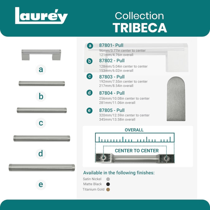 Laurey Tribeca 3-3/4-in (96mm) Center to Center Satin Nickel Rectangular Handle Drawer Pull