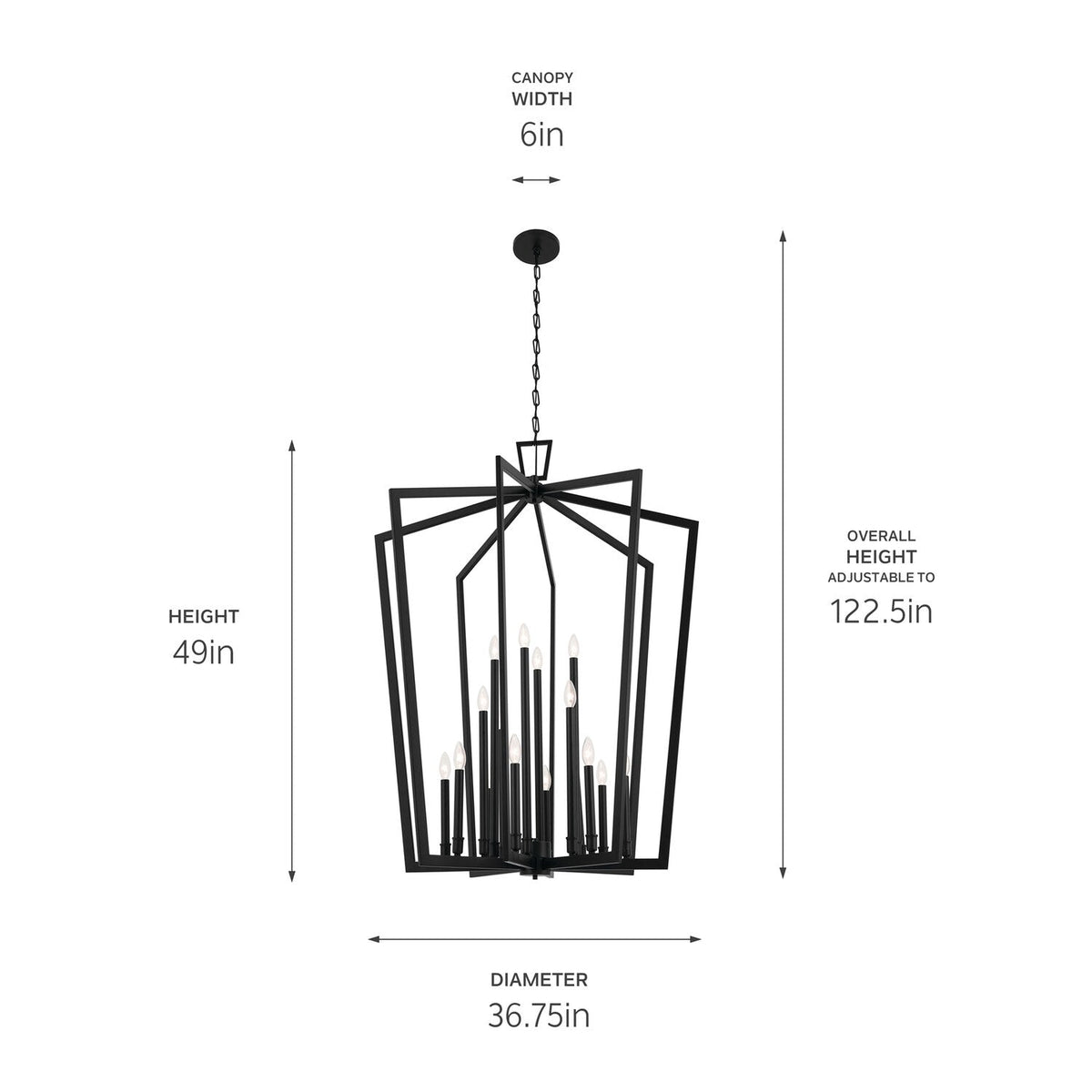 Kichler Abbotswell 16-Light Black Traditional Lantern Led, Large Hanging Pendant Light