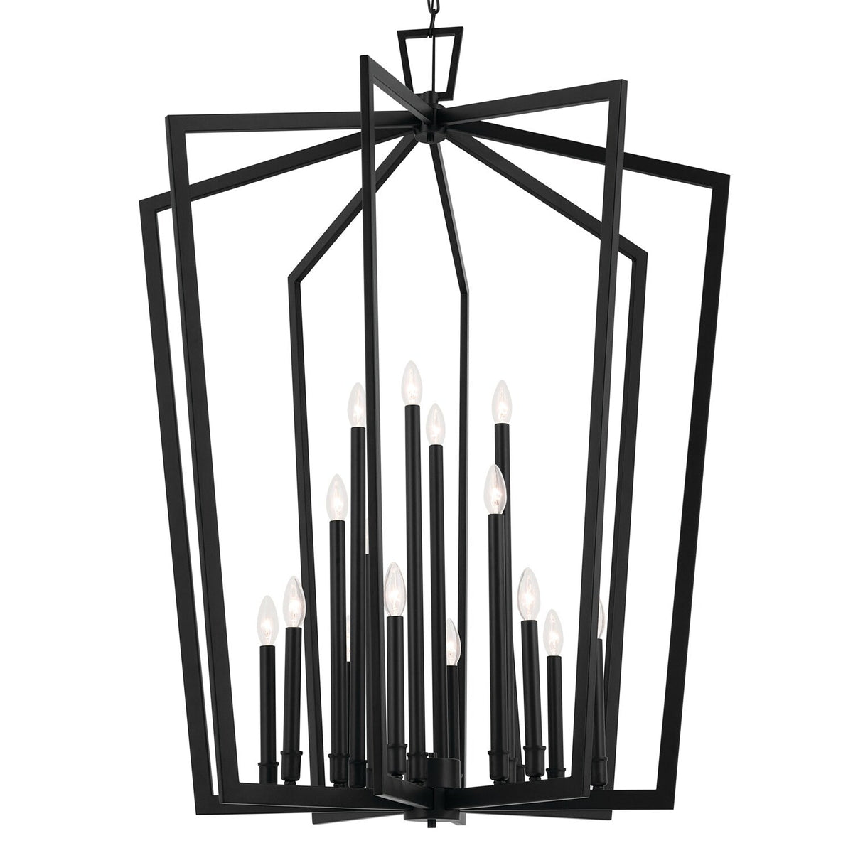 Kichler Abbotswell 16-Light Black Traditional Lantern Led, Large Hanging Pendant Light