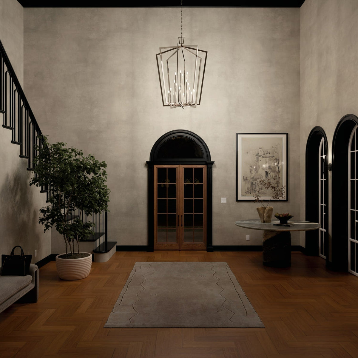 Kichler Abbotswell 16-Light Polished Nickel Traditional Lantern Led, Large Hanging Pendant Light