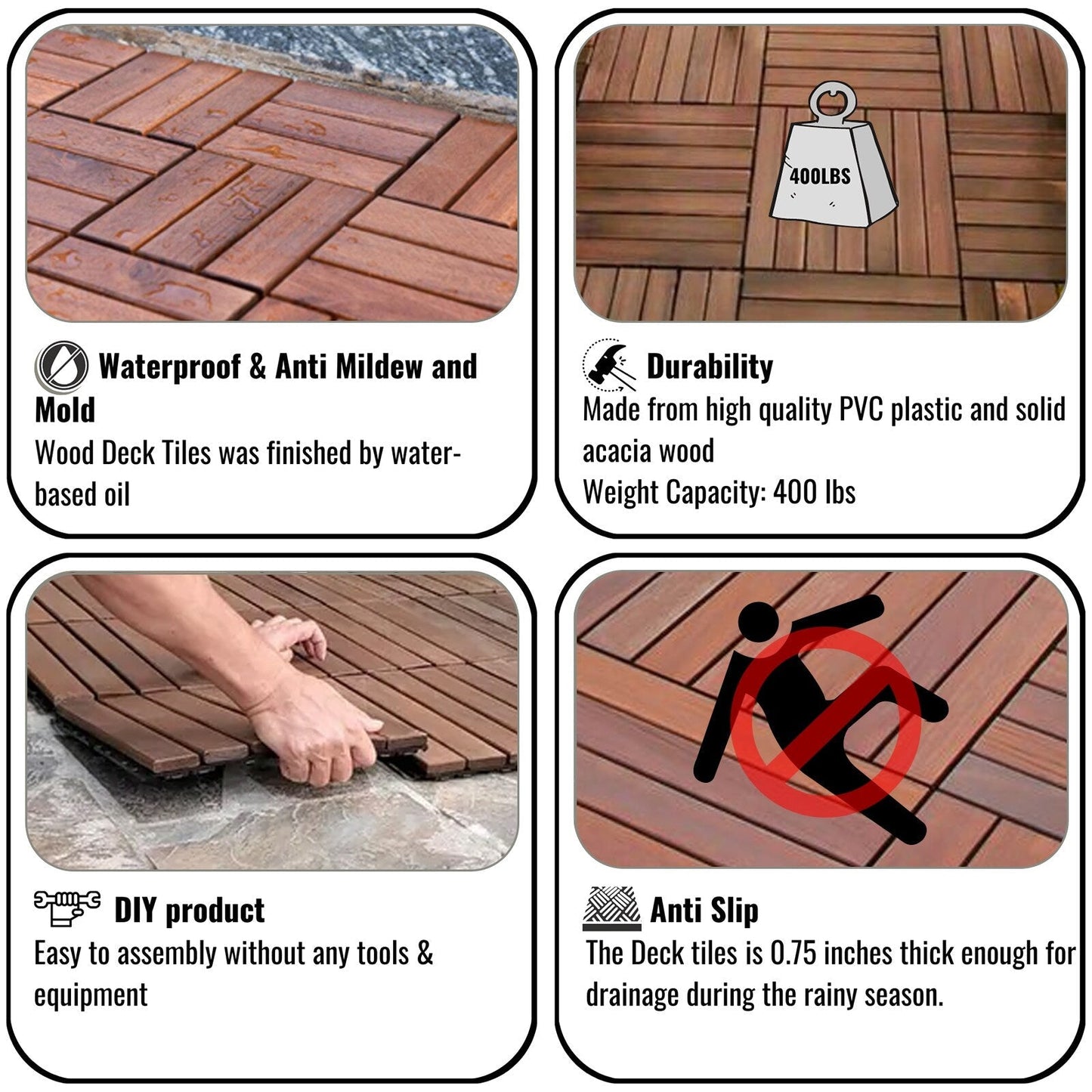 Maocao Hoom 12-in x 12-in Brown Prefinished Pressure Treated Wood Deck Tile (10-sq ft)