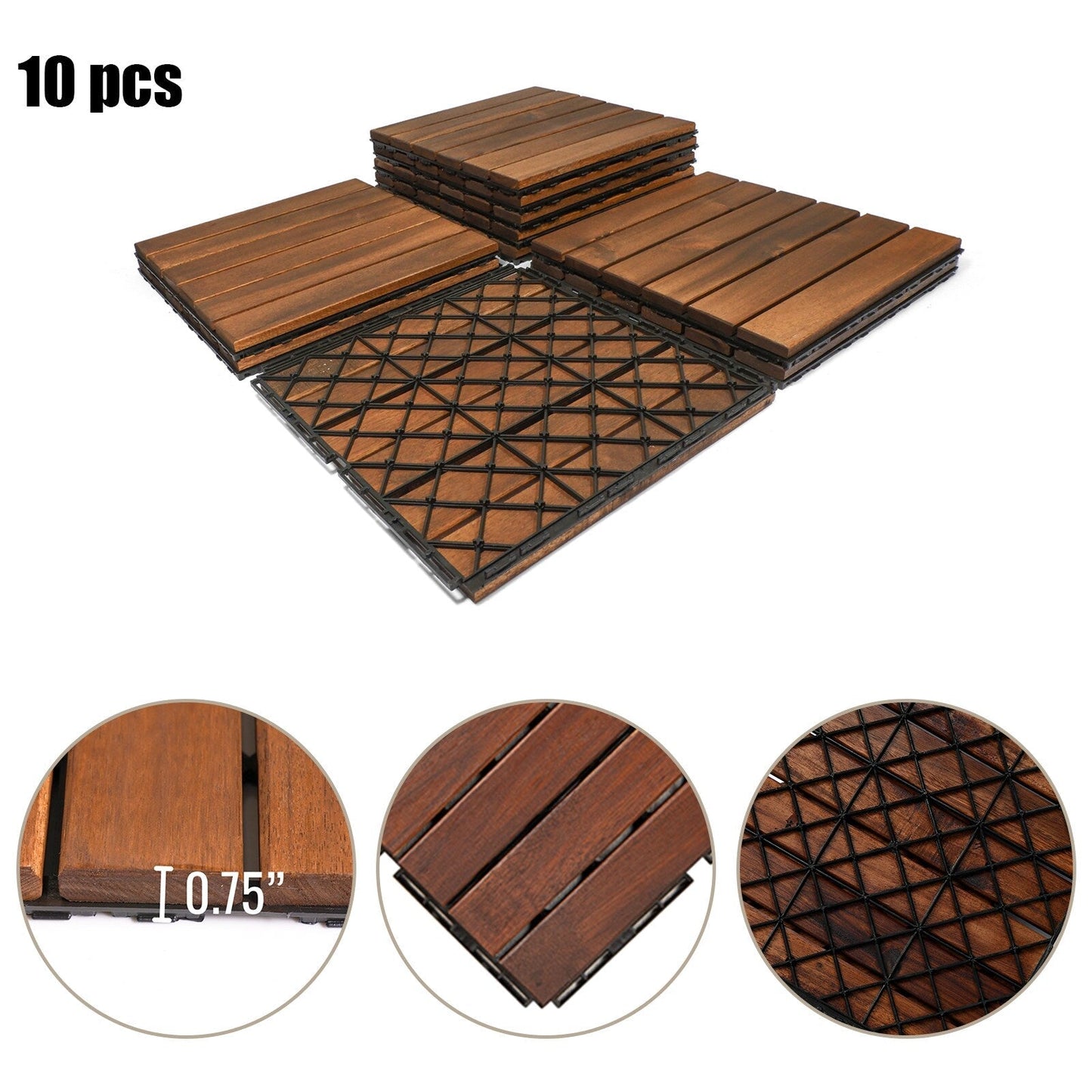 Maocao Hoom 12-in x 12-in Brown Prefinished Pressure Treated Wood Deck Tile (10-sq ft)