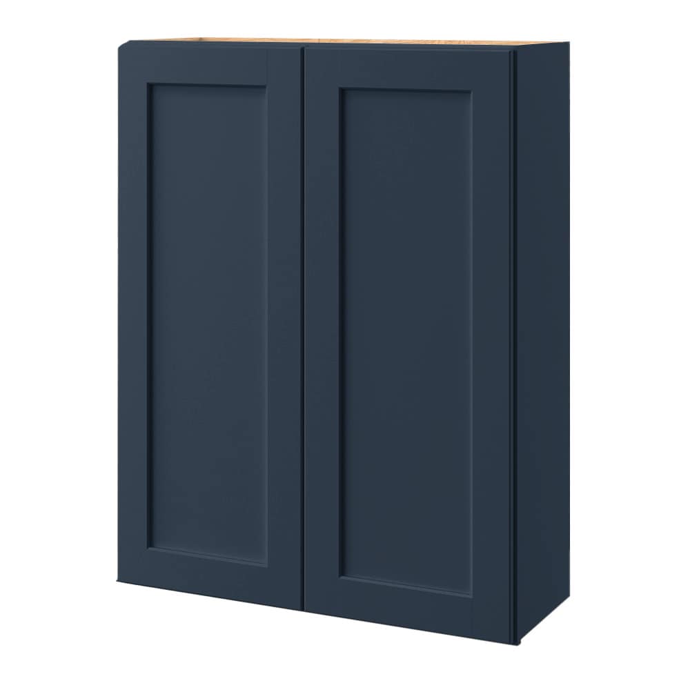 allen + roth Port 33-in W x 39-in H x 12-in D Navy Wall Fully Assembled Cabinet (Flat Panel Shaker Door Style)
