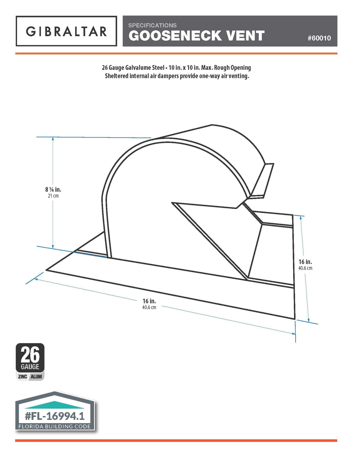 Gibraltar Building Products 10-in x 8.5-in Galvanized Steel Vent and Pipe Flashing, Gooseneck Roof Vent