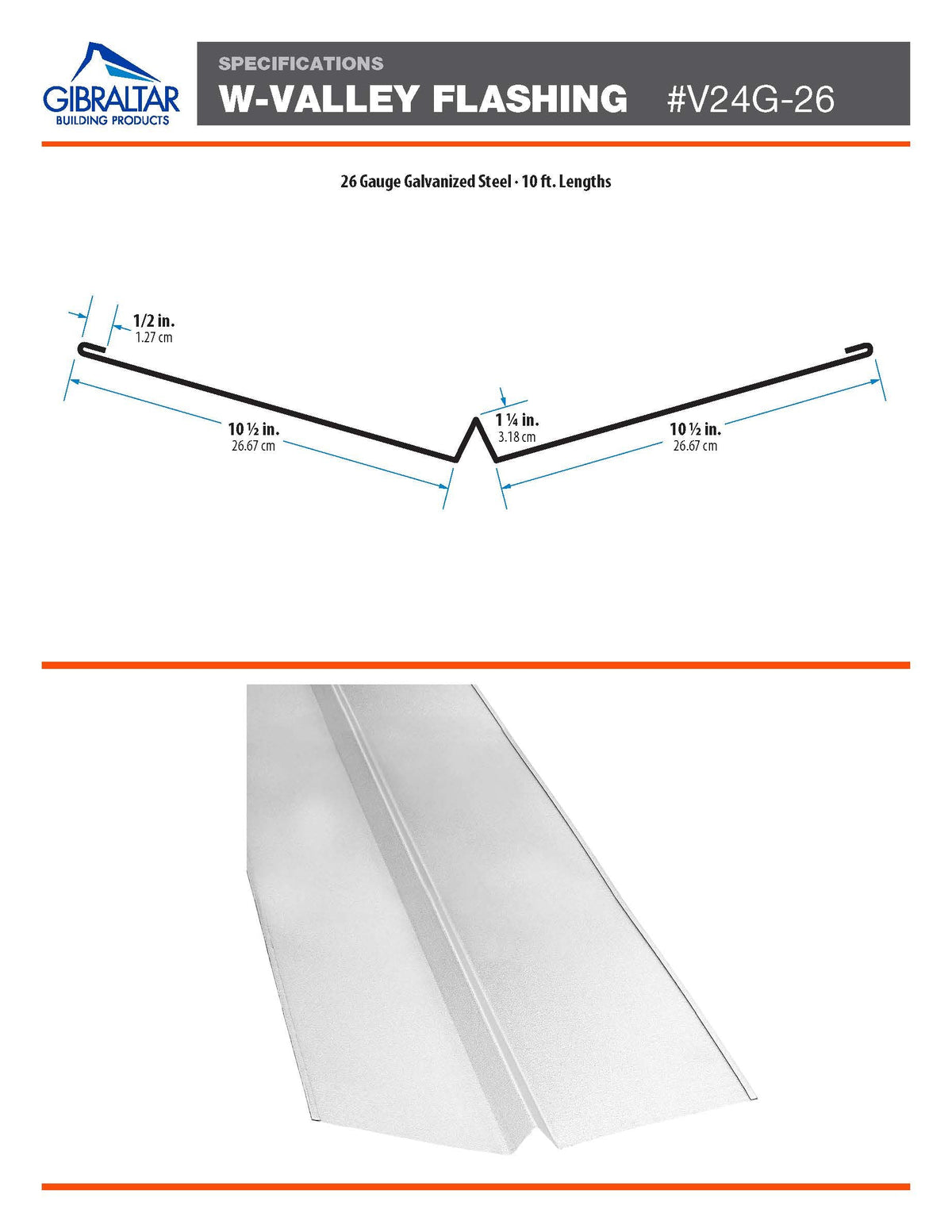 Gibraltar Building Products 24-in x 10-ft Sliver Stainless Steel W-Valley Drip Edge Flashing, 26-Gauge