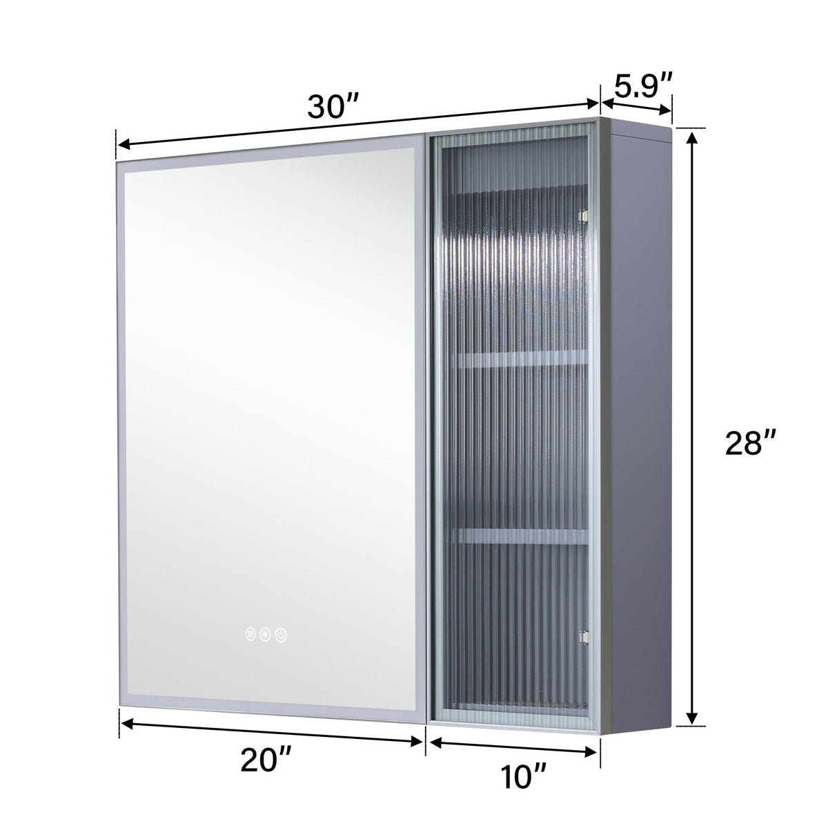 WELLFOR FLORA Solid Wood 30-in x 28-in Lighted LED Surface Mount Lavender Mirrored Soft Close Medicine Cabinet
