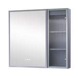 WELLFOR FLORA Solid Wood 30-in x 28-in Lighted LED Surface Mount Lavender Mirrored Soft Close Medicine Cabinet