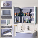 WELLFOR FLORA Solid Wood 30-in x 28-in Lighted LED Surface Mount Lavender Mirrored Soft Close Medicine Cabinet