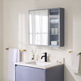 WELLFOR FLORA Solid Wood 30-in x 28-in Lighted LED Surface Mount Lavender Mirrored Soft Close Medicine Cabinet