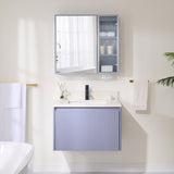 WELLFOR FLORA Solid Wood 30-in x 28-in Lighted LED Surface Mount Lavender Mirrored Soft Close Medicine Cabinet