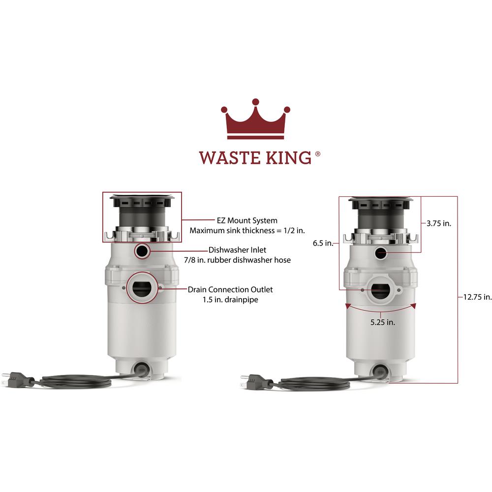 Waste King Legend Series 1/2 HP Continuous Feed Garbage Disposal - Super Arbor
