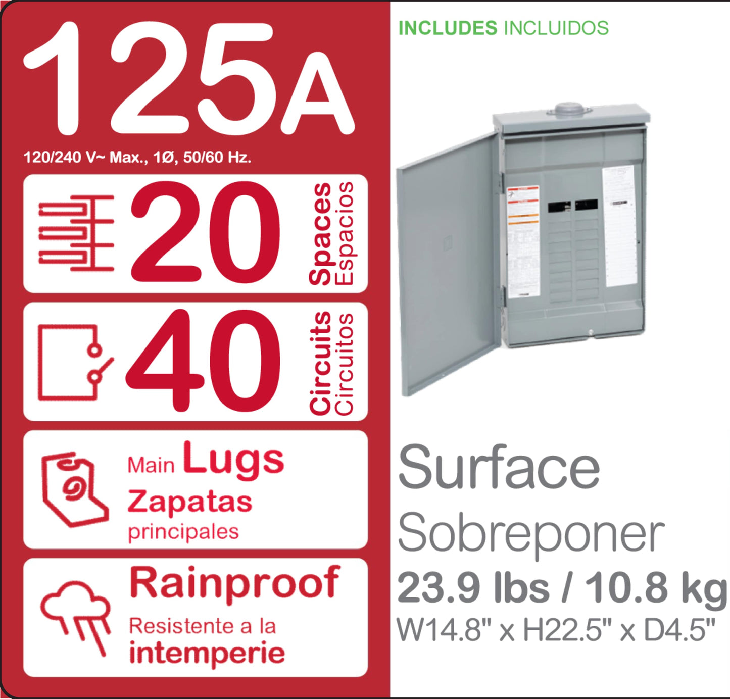 Square D Homeline 125-Amp 20-space load center - interior view