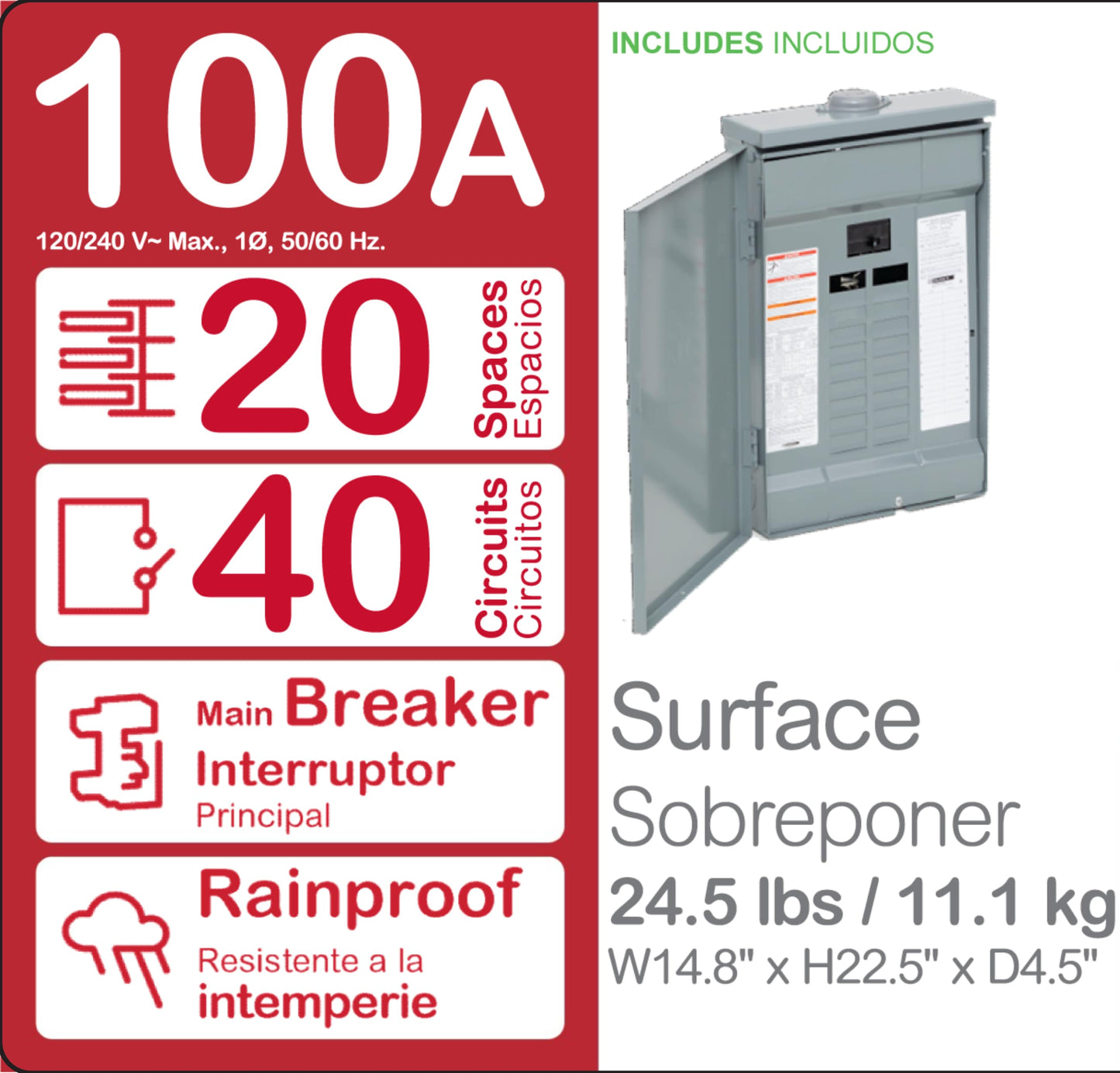 Square D Homeline 100-Amp 20-space load center - interior view