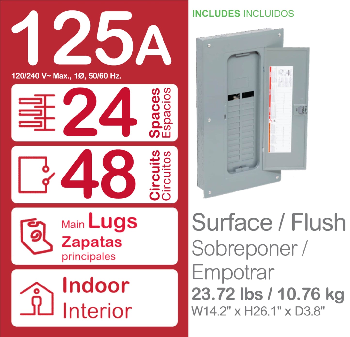 Square D Homeline 125-Amp 24-space load center - interior view