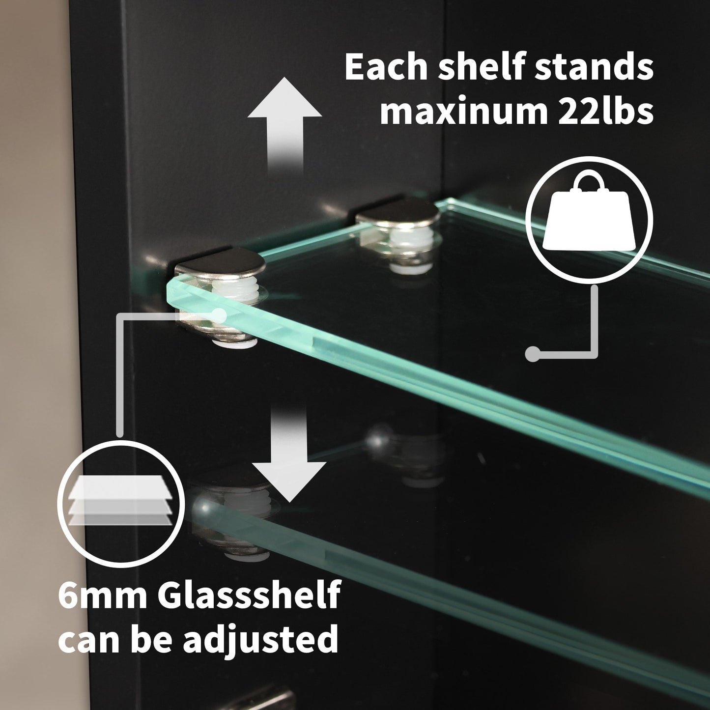 WELLFOR EX2 24-in x 30-in Lighted LED Surface Mount Matte Black Mirrored Soft Close Medicine Cabinet