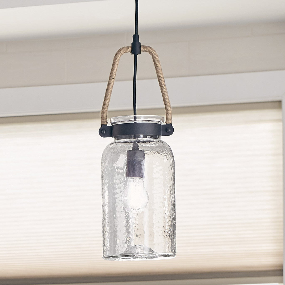 Kichler Clove Hitch Weathered Bronze Farmhouse Clear Glass Cylinder Pendant Light, 19.25-in H x 6.5-in W