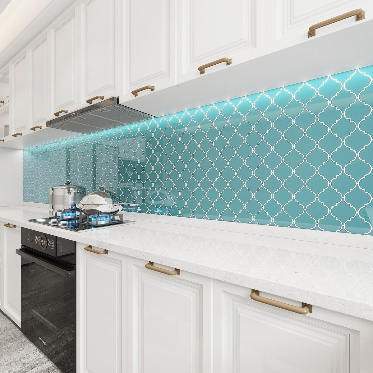 Giorbello Arabesque Mosaic Teal 4-in x 4-in Glossy Glass Wall Tile (7.89-sq. ft/ Carton)