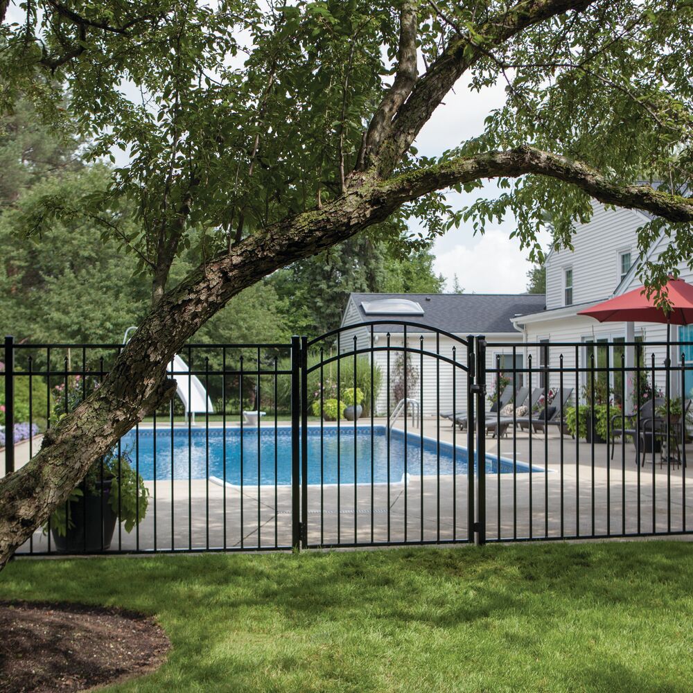 Freedom Concord 6-ft W Black Aluminum Spaced Picket Flat-top Decorative Fence Panel