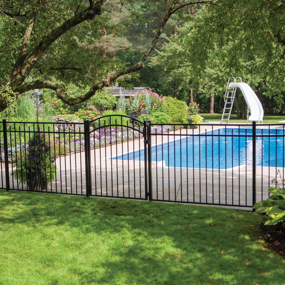 Freedom Concord 6-ft W Black Aluminum Spaced Picket Flat-top Decorative Fence Panel