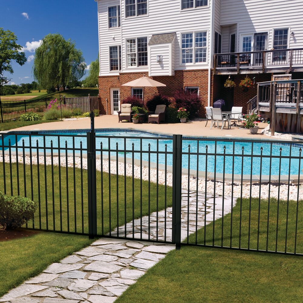 Freedom Concord/New Haven 7-ft H x 2-in W Black Aluminum Spaced Picket Flat-top Decorative Gate Fence Post